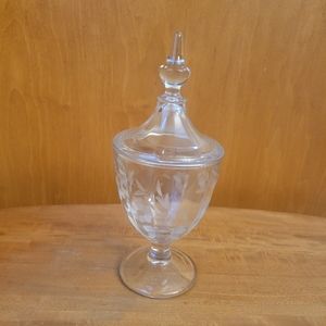 Vintage Etched Clear Glass Floral Pedestal Server